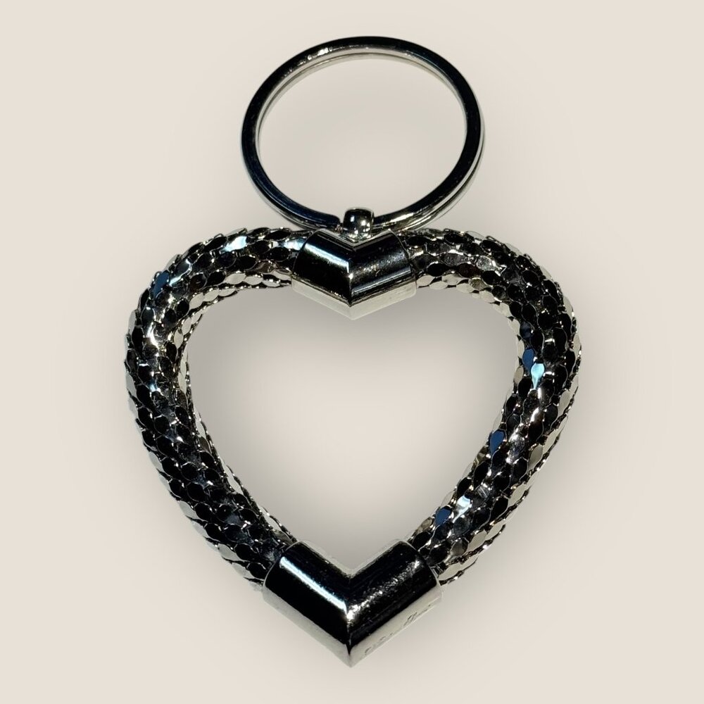 Heart Shaped Metallic Silver-tone Keychain Keyring Snake Braided Style